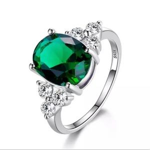 Emerald Green Zircon 925 Sterling Silver Ring 6.5